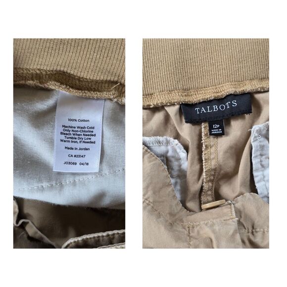 Womens Talbots Capris Pants 12P Khaki Roll Up Button Tab Cargo Camping Hiking - Picture 3 of 4
